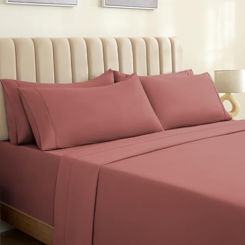 LUMQAR Queen Sheet Set – Silky Soft Cooling Microfiber, Salmon Pink