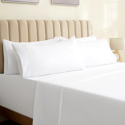 LUMQAR 6PC Queen Sheet Set – Cooling Microfiber, Deep Pocket, Snow White