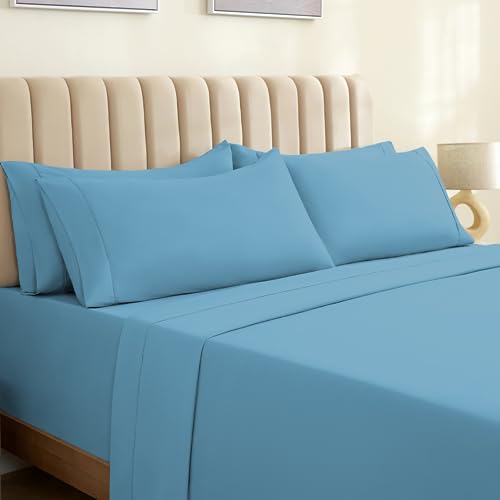 LUMQAR 6PC Queen Sheet Set – Cooling Microfiber, Deep Pocket, Denim