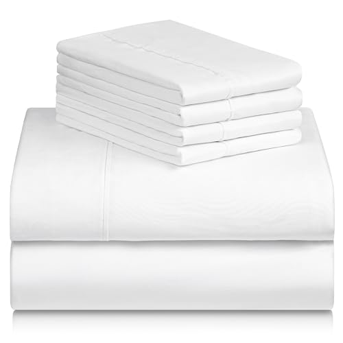 LUMQAR 6PC Queen Sheet Set – Cooling Microfiber, Deep Pocket, Snow White