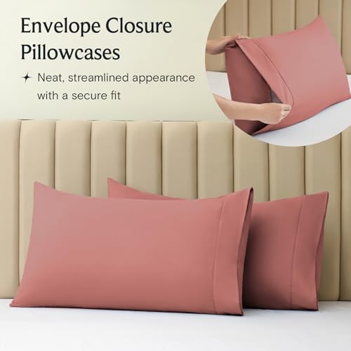 LUMQAR Queen Sheet Set – Silky Soft Cooling Microfiber, Salmon Pink