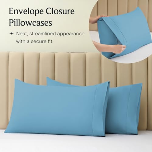 LUMQAR 6PC Queen Sheet Set – Cooling Microfiber, Deep Pocket, Denim