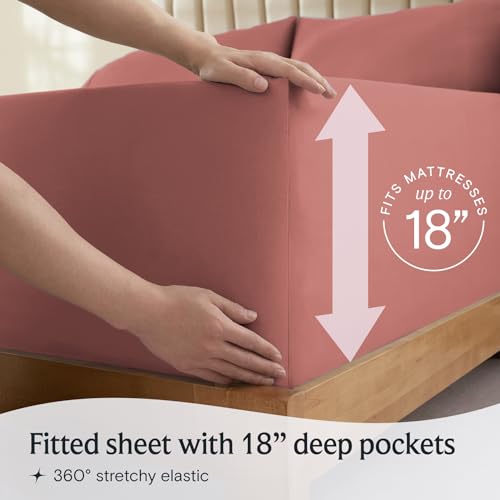LUMQAR Queen Sheet Set – Silky Soft Cooling Microfiber, Salmon Pink