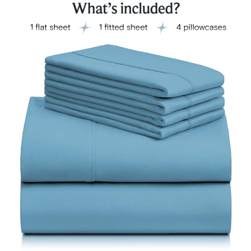 LUMQAR 6PC Queen Sheet Set – Cooling Microfiber, Deep Pocket, Denim