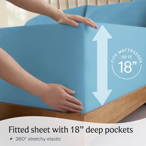 LUMQAR 6PC Queen Sheet Set – Cooling Microfiber, Deep Pocket, Denim