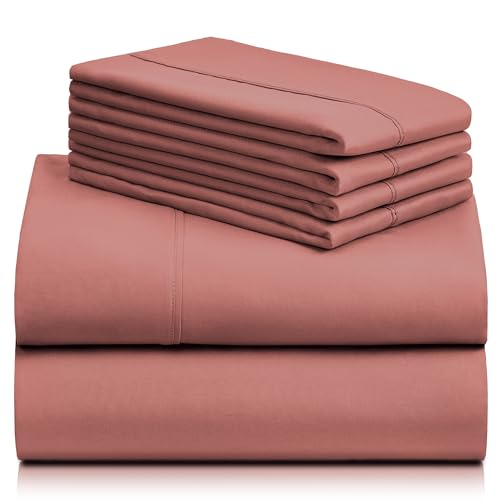 LUMQAR Queen Sheet Set – Silky Soft Cooling Microfiber, Salmon Pink