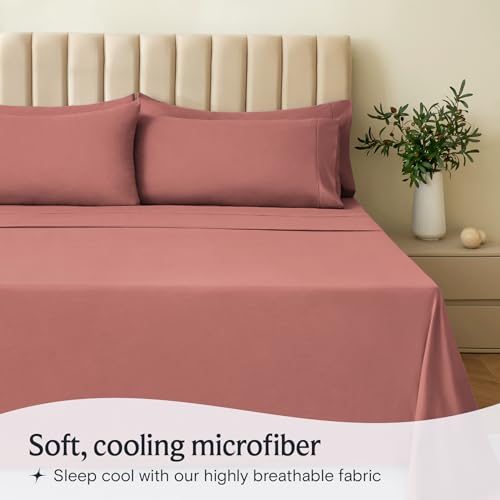 LUMQAR Queen Sheet Set – Silky Soft Cooling Microfiber, Salmon Pink