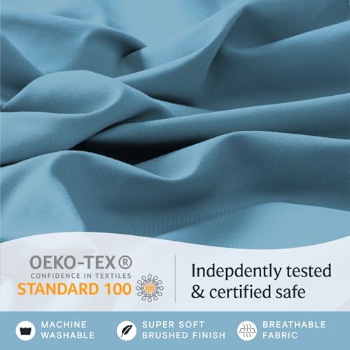 LUMQAR 6PC Queen Sheet Set – Cooling Microfiber, Deep Pocket, Denim