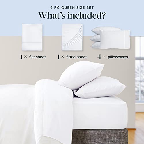 LUMQAR 6PC Queen Sheet Set – Cooling Microfiber, Deep Pocket, Snow White