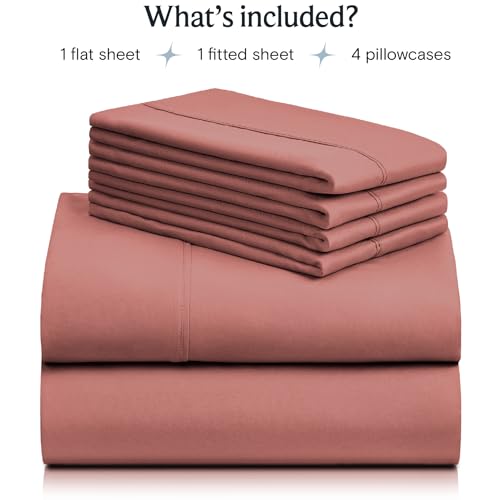 LUMQAR Queen Sheet Set – Silky Soft Cooling Microfiber, Salmon Pink