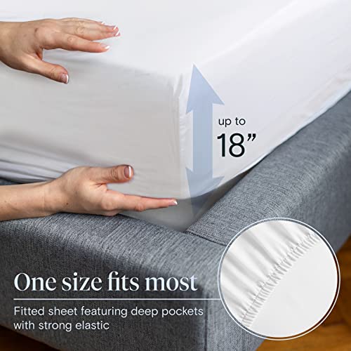 LUMQAR 6PC Queen Sheet Set – Cooling Microfiber, Deep Pocket, Snow White