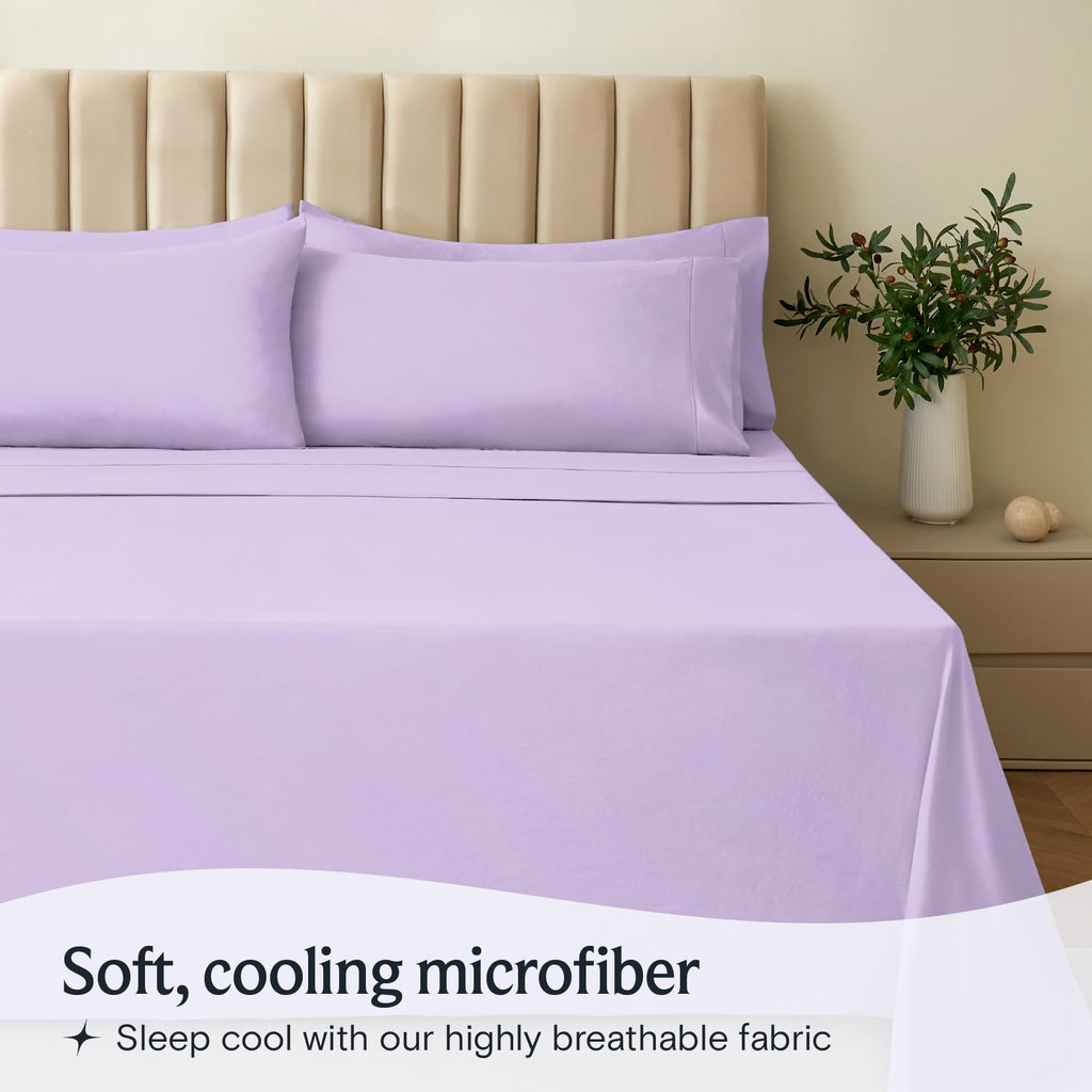 LUMQAR 6PC Queen Sheet Set – Cooling Microfiber, Deep Pocket, Periwinkle