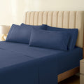 LUMQAR 6PC Queen Sheet Set – Striped Design, 18" Deep Pocket, Striped Navy