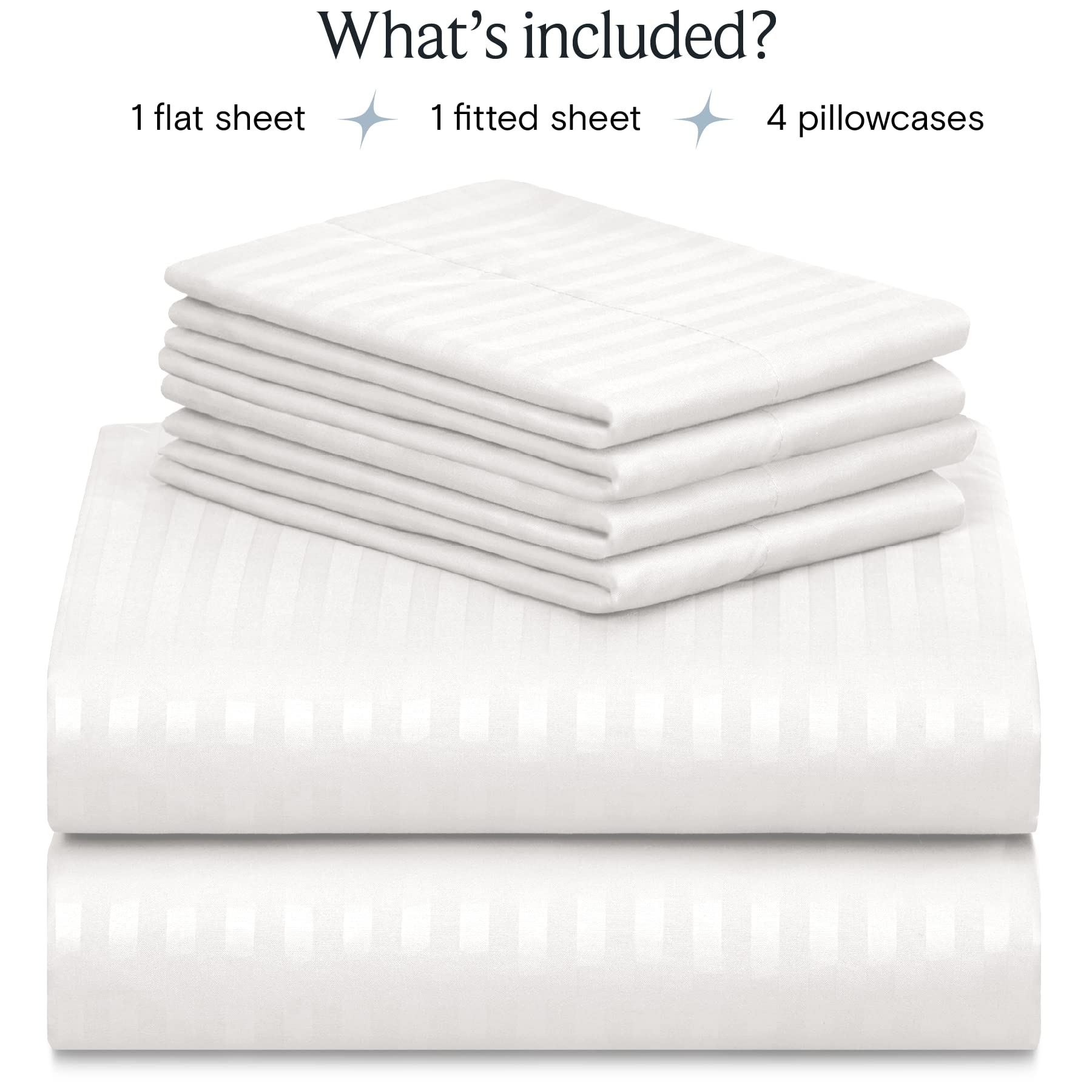 LUMQAR 6PC King Striped Sheet Set – 18" Deep Pocket Microfiber, White