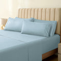LUMQAR 6PC Queen Striped Sheet Set – 18" Deep Pocket Microfiber, Light Blue