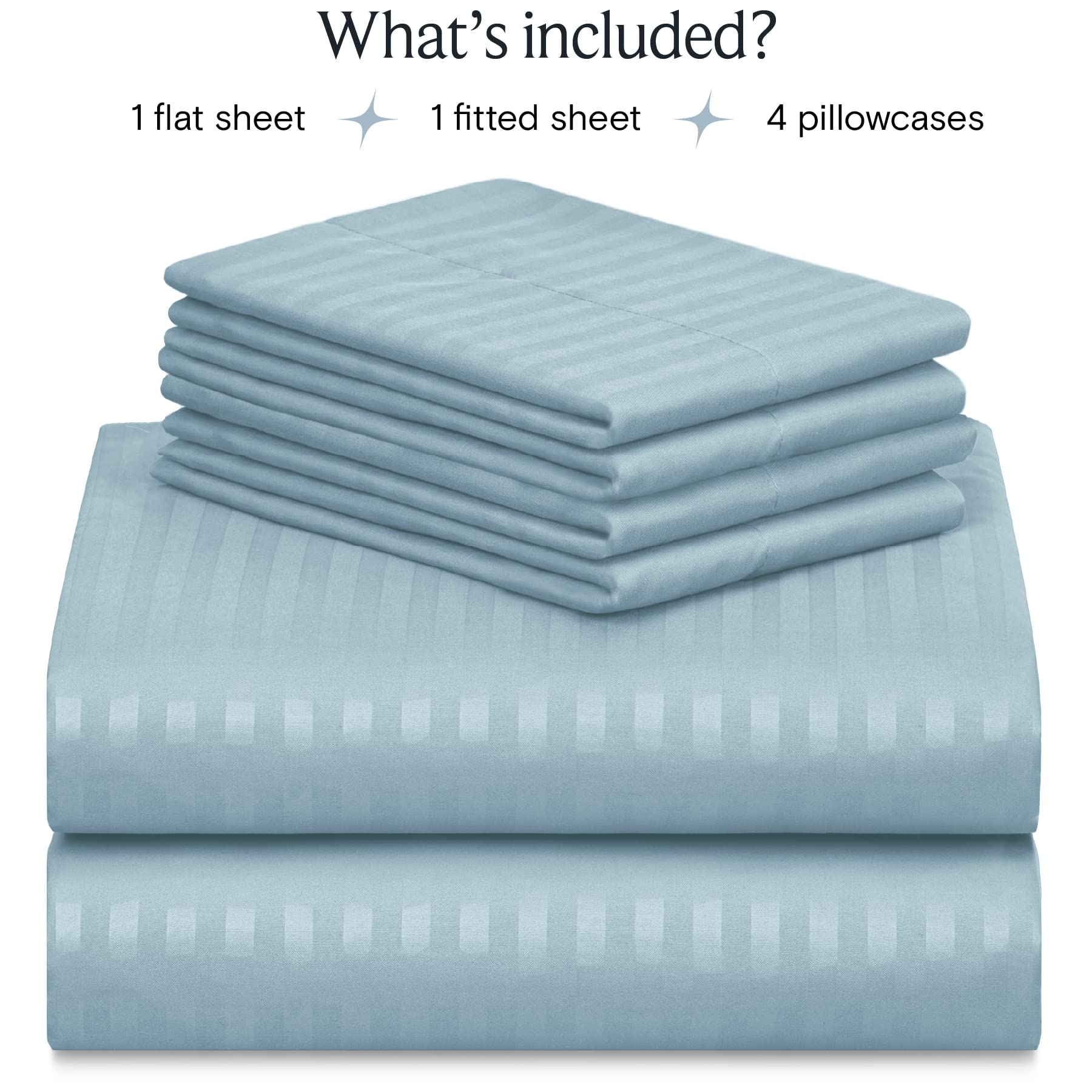 LUMQAR 6PC Queen Striped Sheet Set – 18" Deep Pocket Microfiber, Light Blue