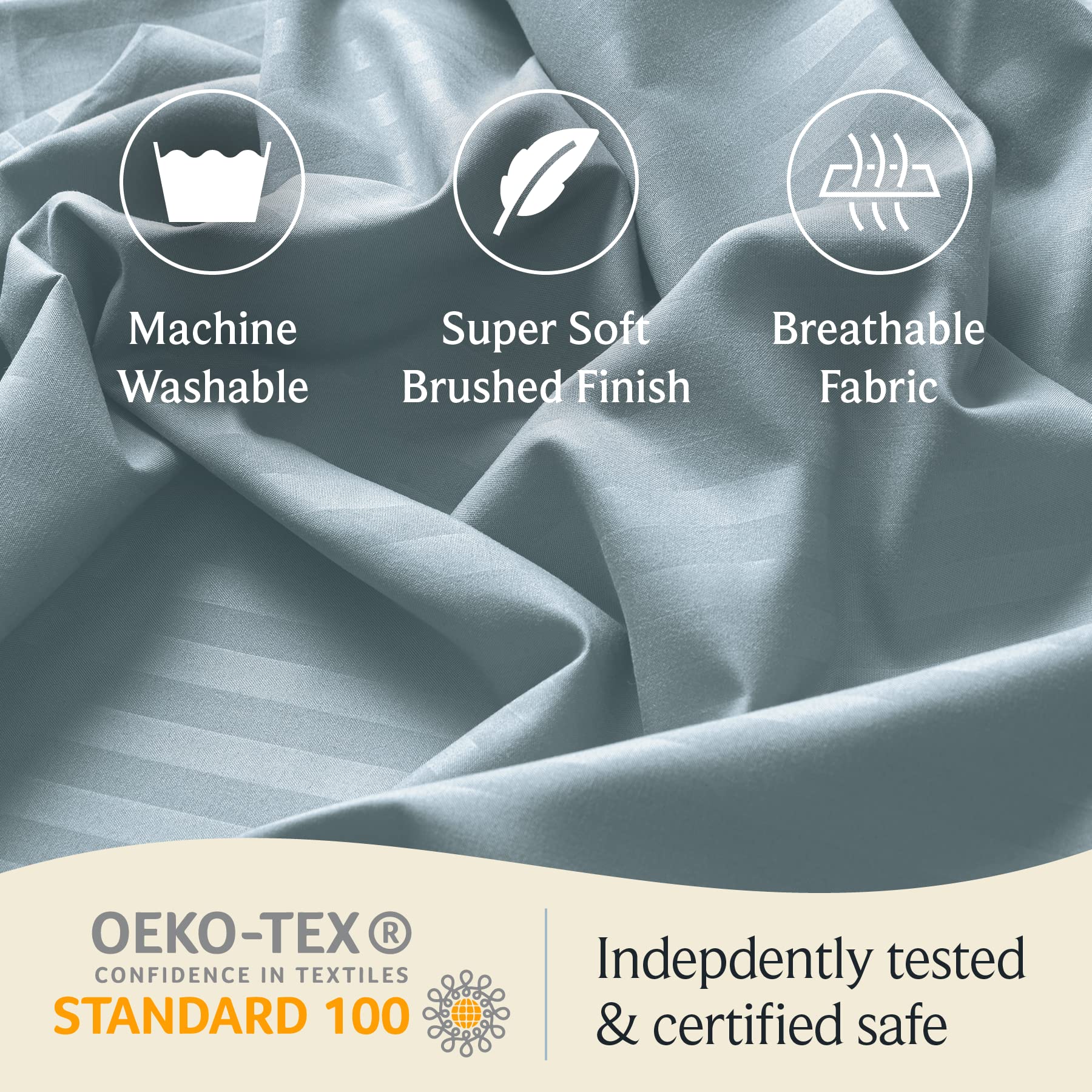LUMQAR 6PC Queen Striped Sheet Set – 18" Deep Pocket Microfiber, Light Blue