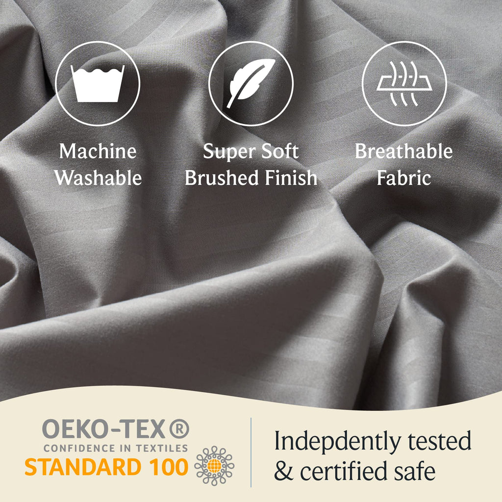 LUMQAR 6PC King Striped Sheet Set – 18" Deep Pocket Microfiber, Light Grey