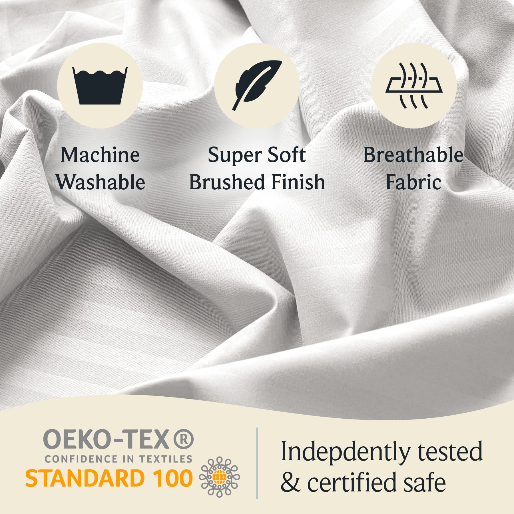 LUMQAR 6PC King Striped Sheet Set – 18" Deep Pocket Microfiber, White