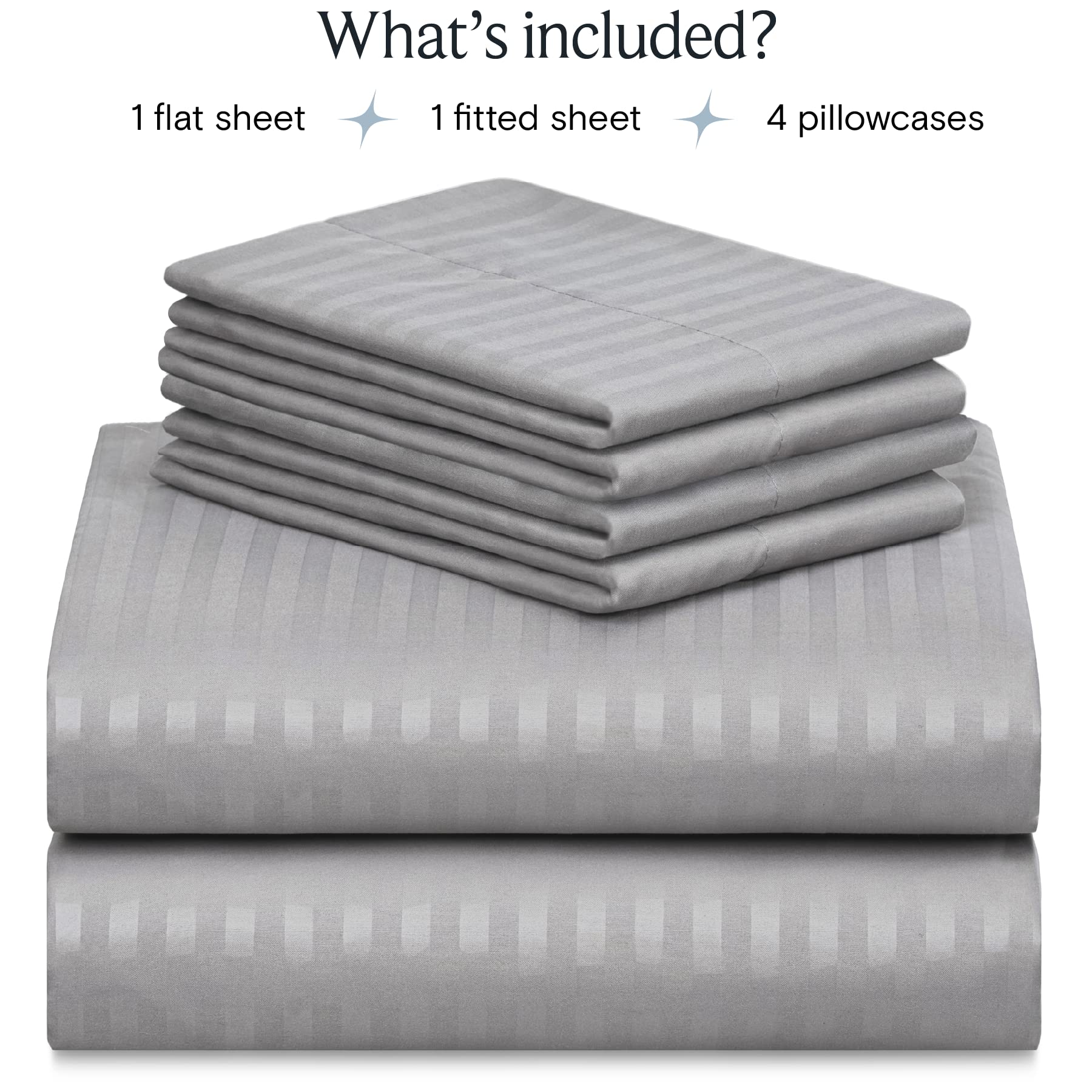 LUMQAR 6PC King Striped Sheet Set – 18" Deep Pocket Microfiber, Light Grey